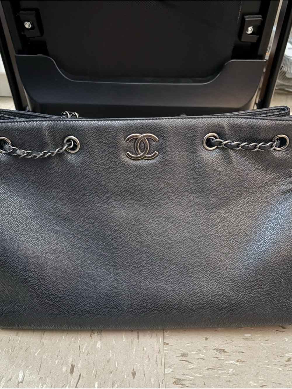 CHANEL Caviar Leather Woven Chain Tote